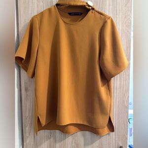 Zara Mustard yellow blouse with choker collar Short-sleeved
